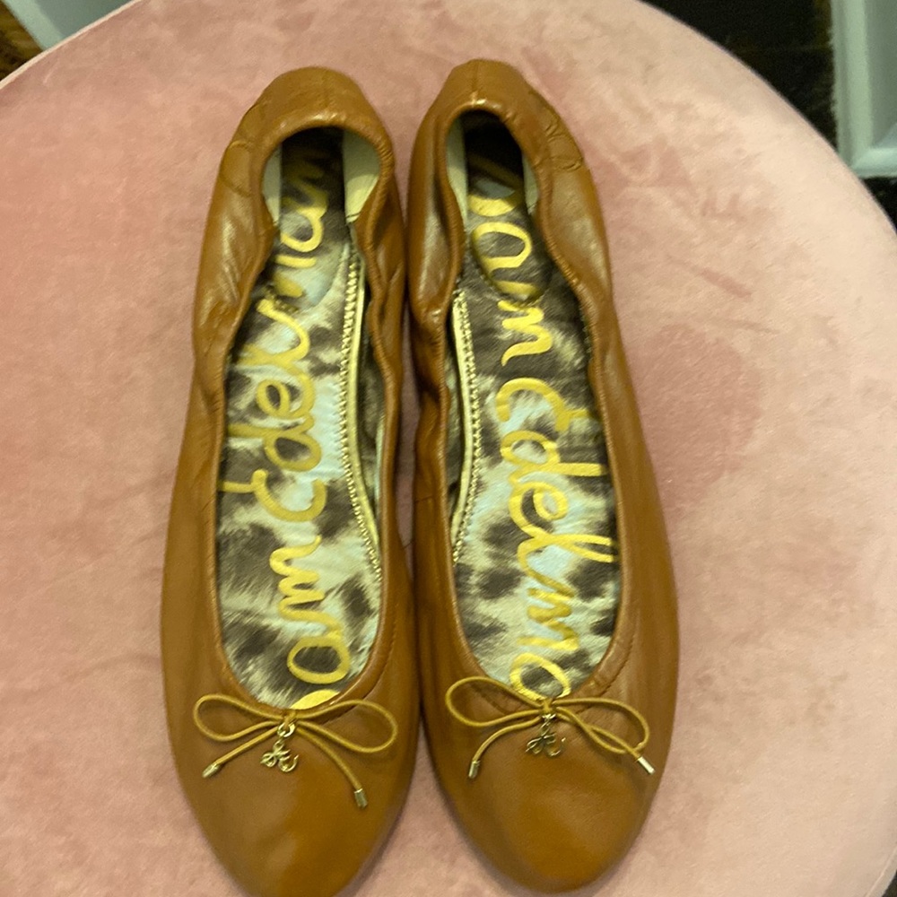 Saddle Brown Leather Ballet Flats